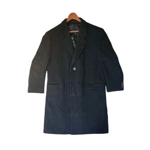 Nino Cerruti Men Wool Cashmere Coat Italy Woven Charcoal Gray Collared Large